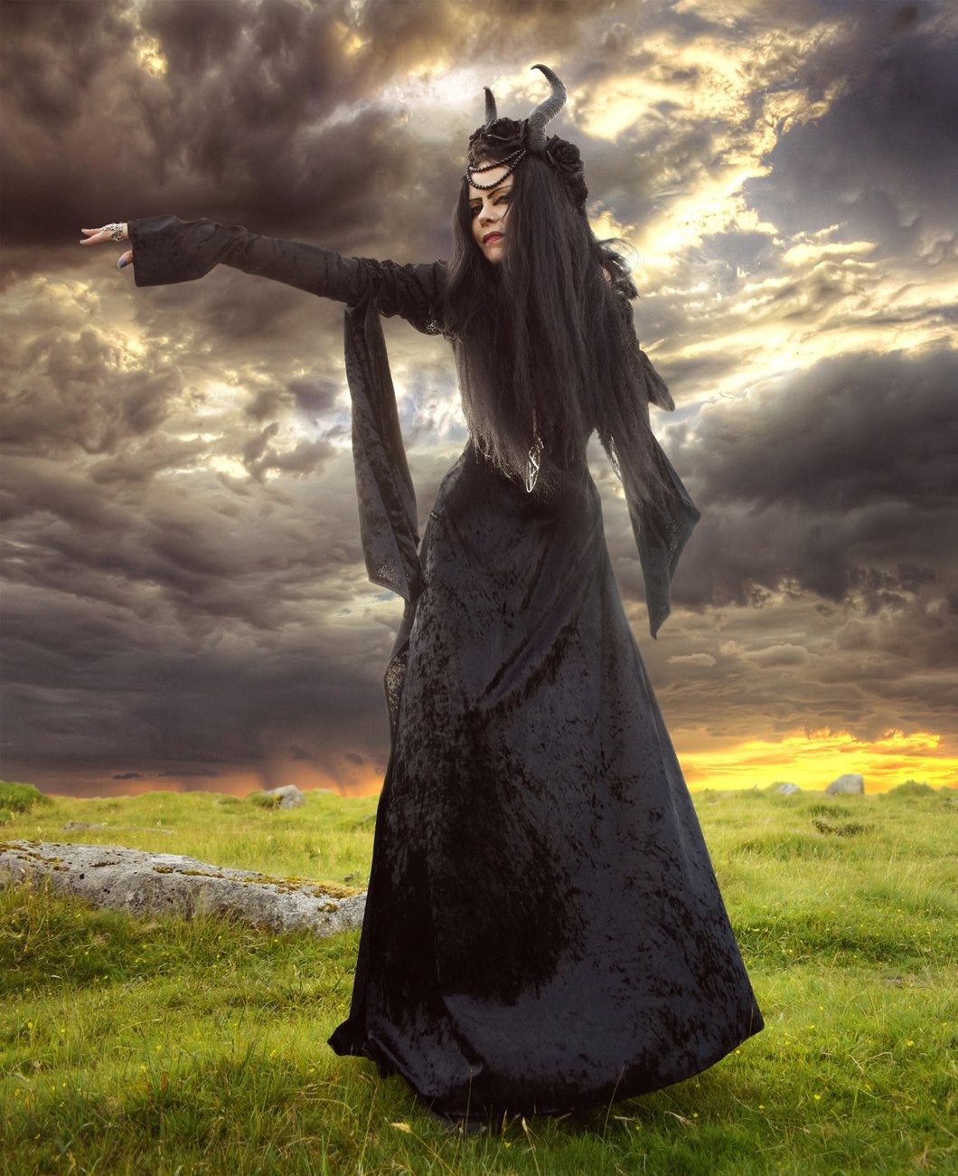Velvet Morrigan Witch Dress - crushed velvet witchy goth gown by Moonmaiden Gothic Clothing