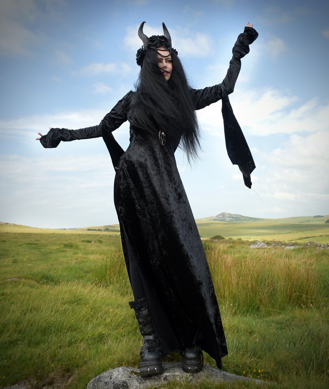 Velvet Morrigan Witch Dress - crushed velvet witchy goth gown by Moonmaiden Gothic Clothing