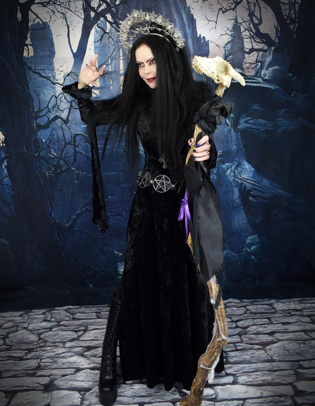 Velvet Morrigan Witch Dress - crushed velvet witchy goth gown by Moonmaiden Gothic Clothing