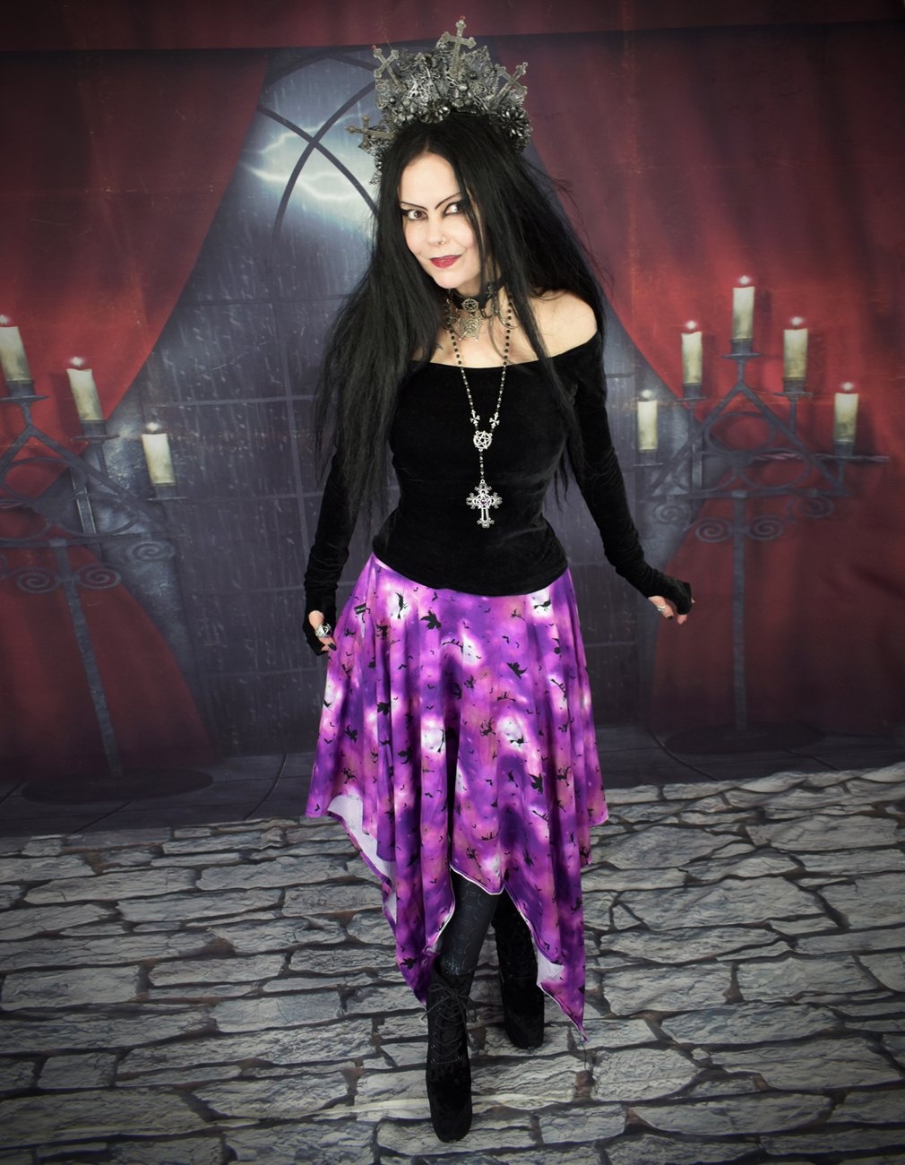 Witchywytch Skirt - swishy elvenwitch printed witch goth skirt by Moonmaiden Gothic Clothing