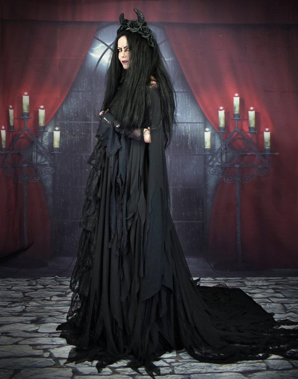 The Lilithia Gown - a raven-hued epic witch dress by Moonmaiden Gothic Clothing