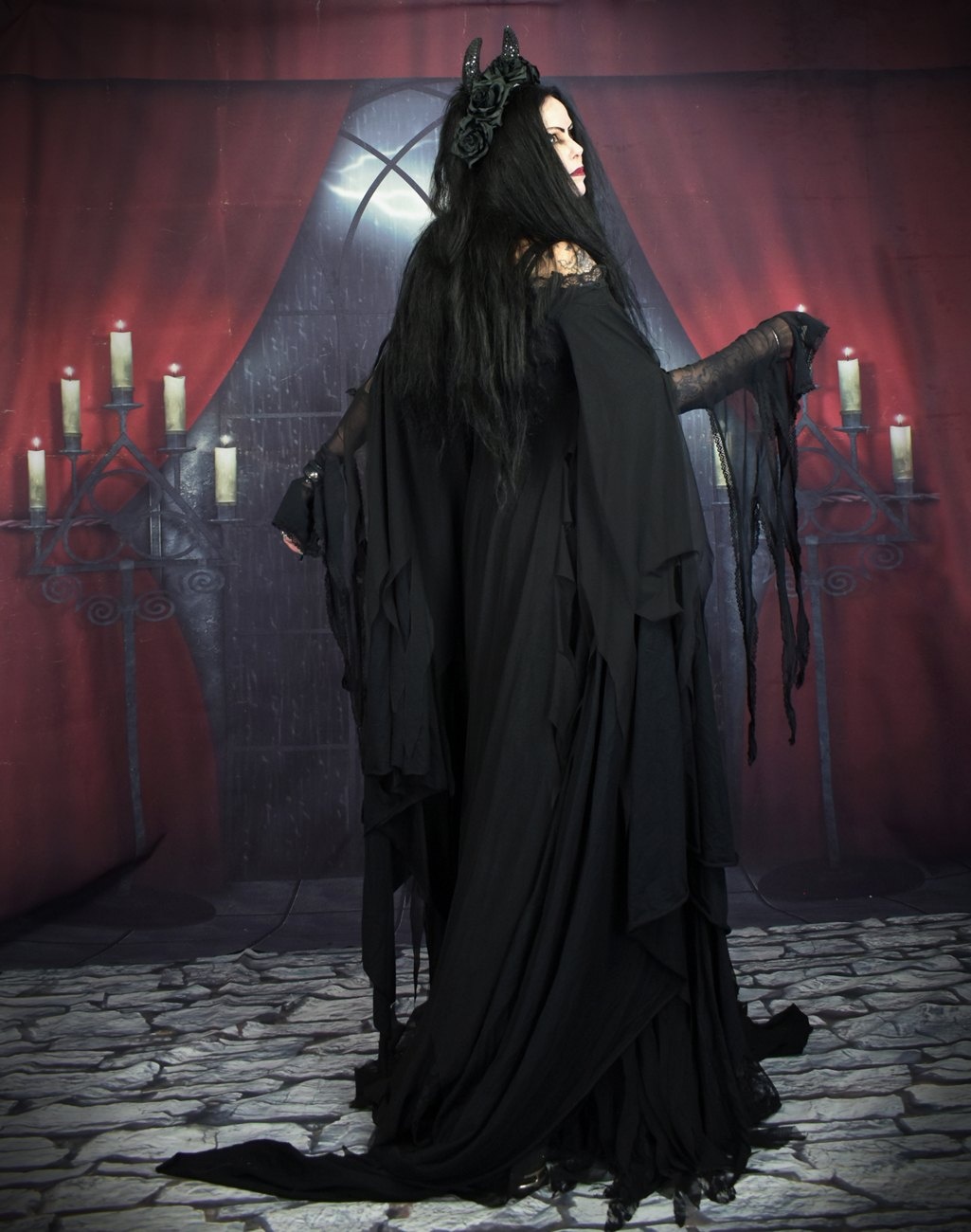 The Lilithia Gown - a raven-hued epic witch dress by Moonmaiden Gothic Clothing