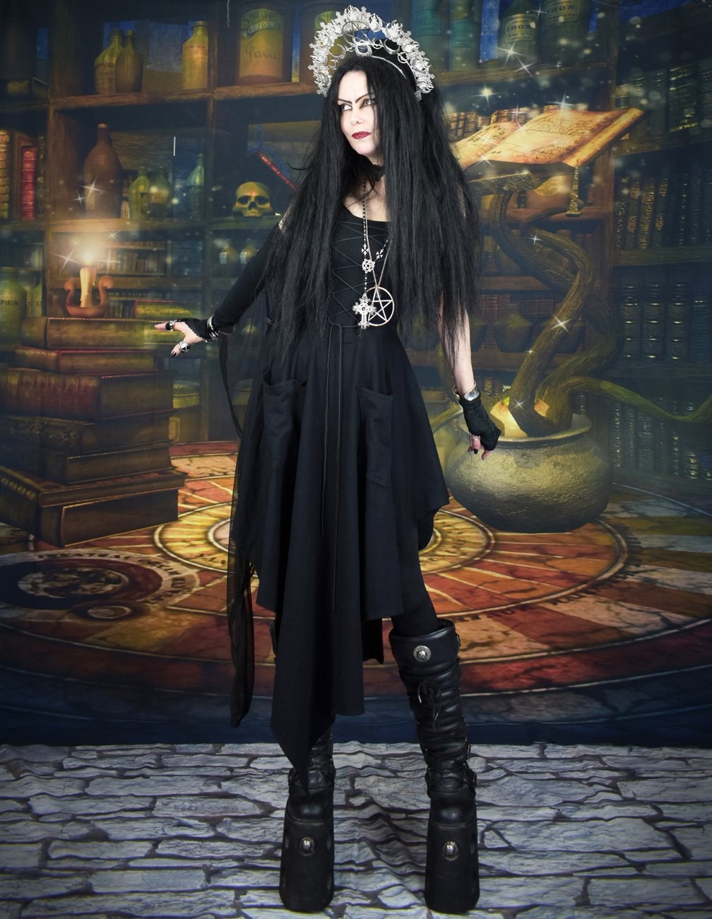 Hedgewytch Dress - cotton lycra witchy goth dress with pockets!