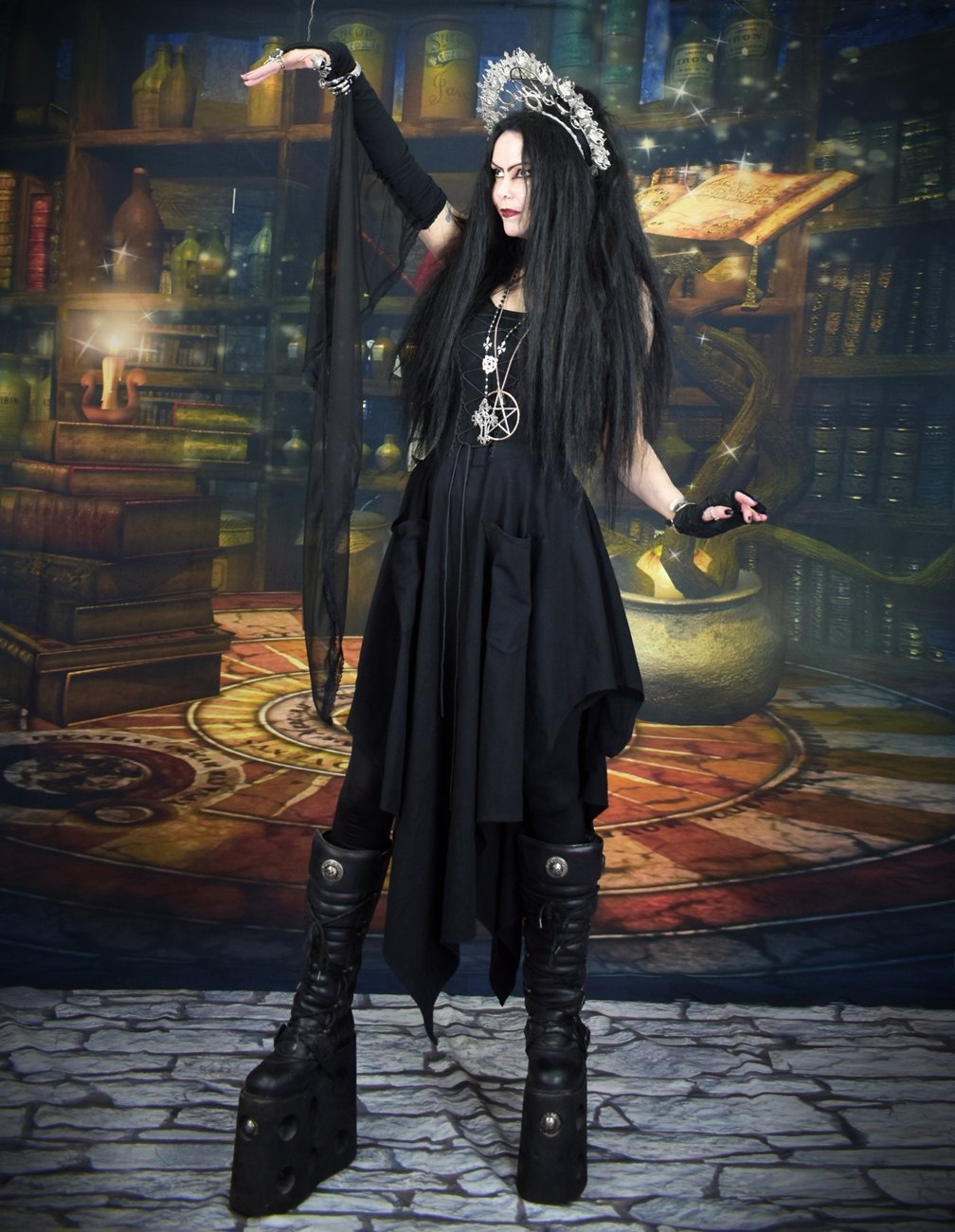 Hedgewytch Dress - cotton lycra witchy goth dress with pockets!