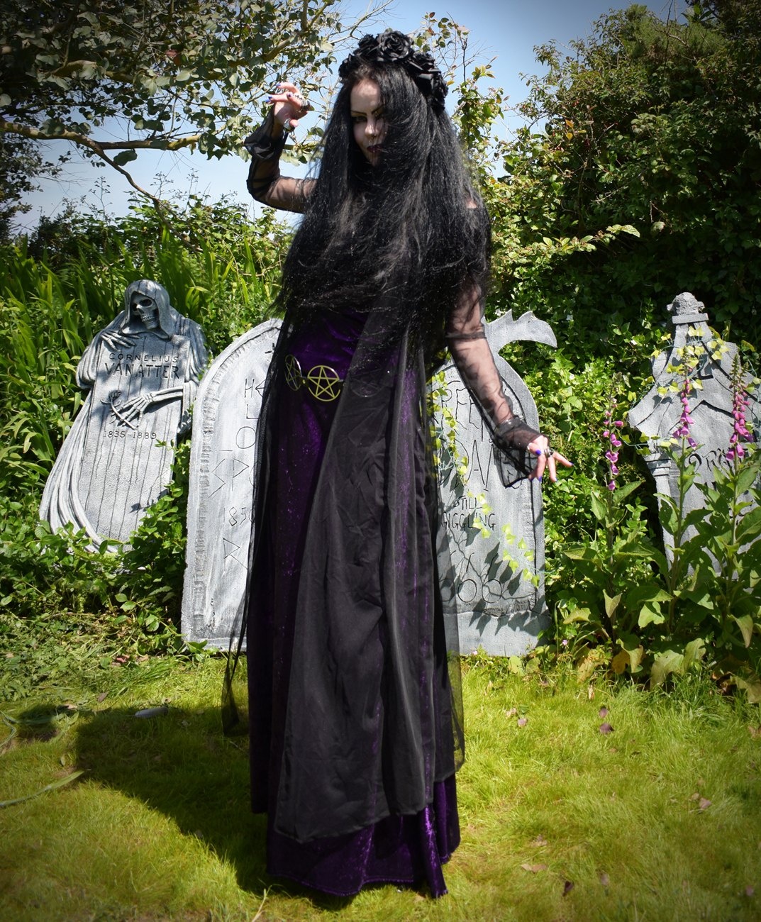 Mesh Minerva Duster Coat - sheer split panelled spooky witchy hooded coat by Moonmaiden gothic clothing