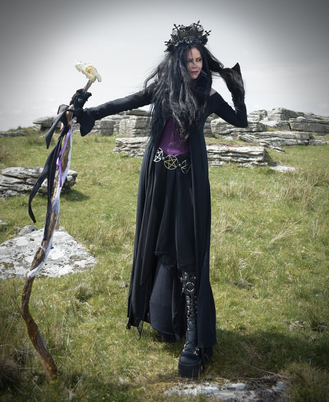 Minerva Witch Duster Coat- cotton lycra long witchy goth coat by Moonmaiden Gothic Clothing