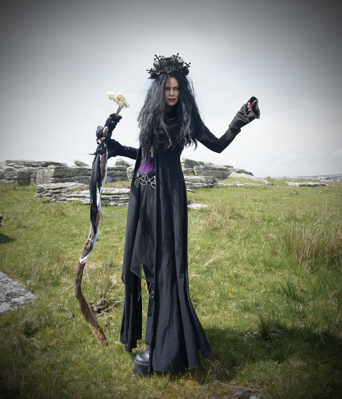 Minerva Witch Duster Coat- cotton lycra long witchy goth coat by Moonmaiden Gothic Clothing