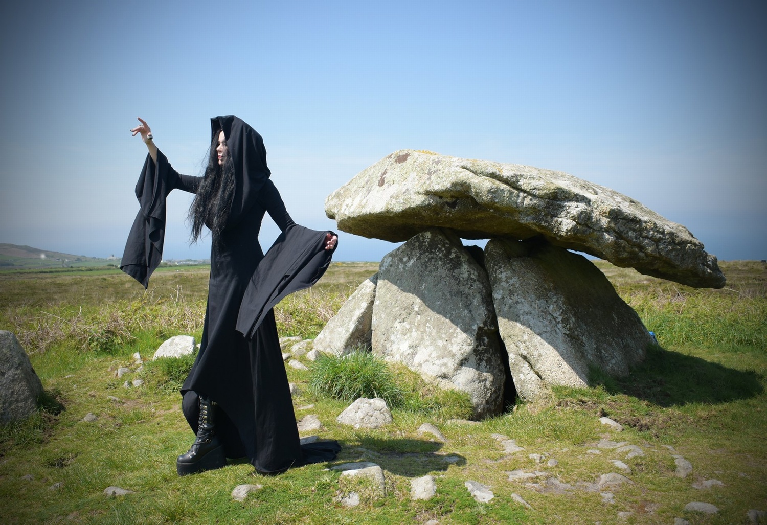 Seeker of Samhain Gown - cotton lycra witchy cowl hood goth dress by Moonmaiden Gothic Clothing