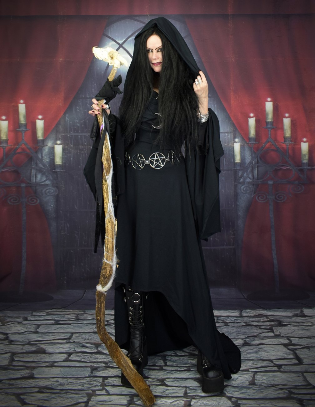 Seeker of Samhain Gown - cotton lycra witchy cowl hood goth dress by Moonmaiden Gothic Clothing