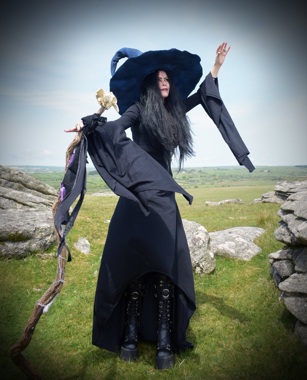 Seeker of Samhain Gown - cotton lycra witchy cowl hood goth dress by Moonmaiden Gothic Clothing