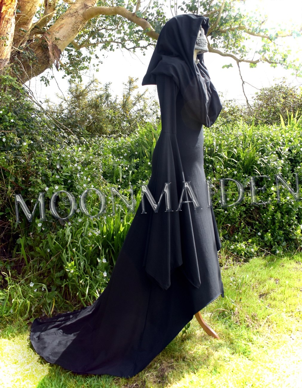 Seeker of Samhain Gown - cotton lycra witchy cowl hood goth dress by Moonmaiden Gothic Clothing