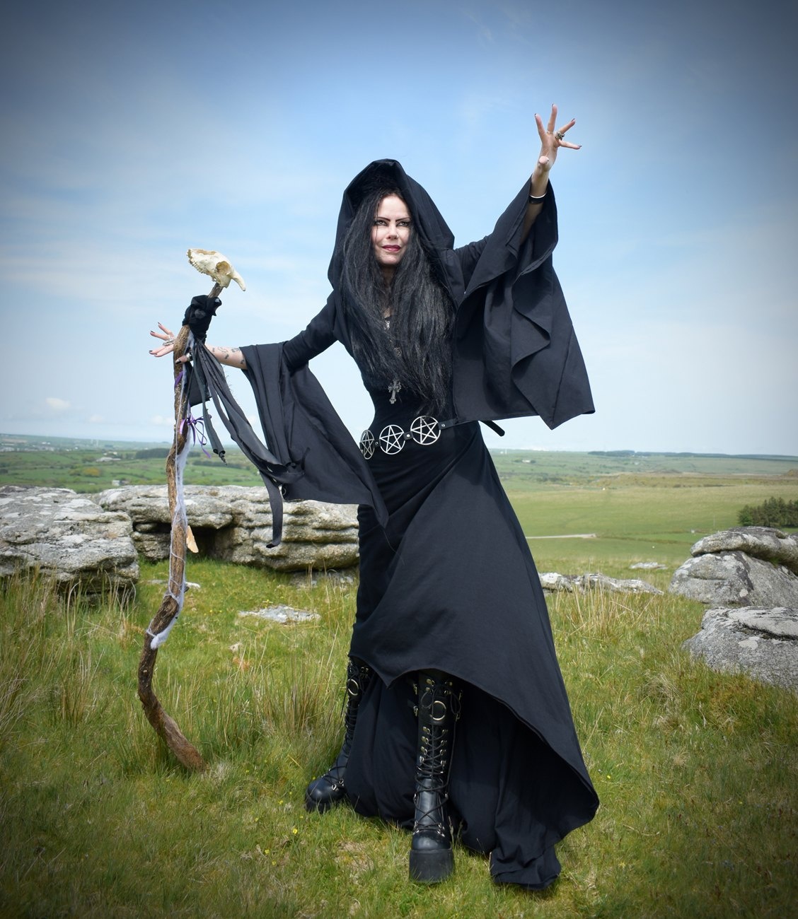 Seeker of Samhain Gown - cotton lycra witchy cowl hood goth dress by Moonmaiden Gothic Clothing