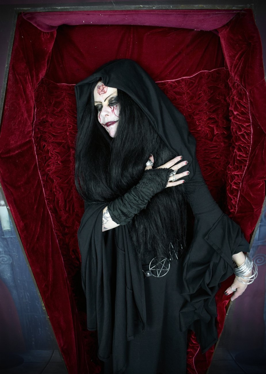 Seeker of Samhain Gown - cotton lycra witchy cowl hood goth dress by Moonmaiden Gothic Clothing