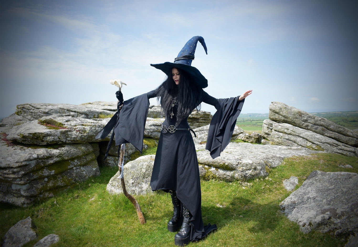 Seeker of Samhain Gown - cotton lycra witchy cowl hood goth dress by Moonmaiden Gothic Clothing