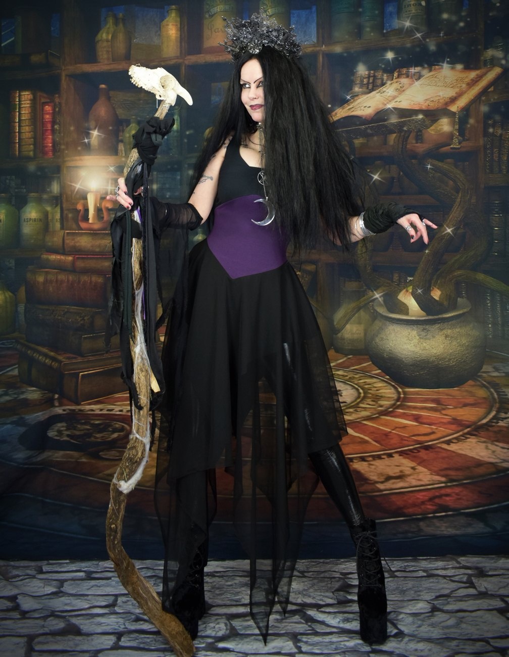 Autumn Sky Dress - cotton and mesh swishy witchy goth dress by Moonmaiden Gothic Clothing