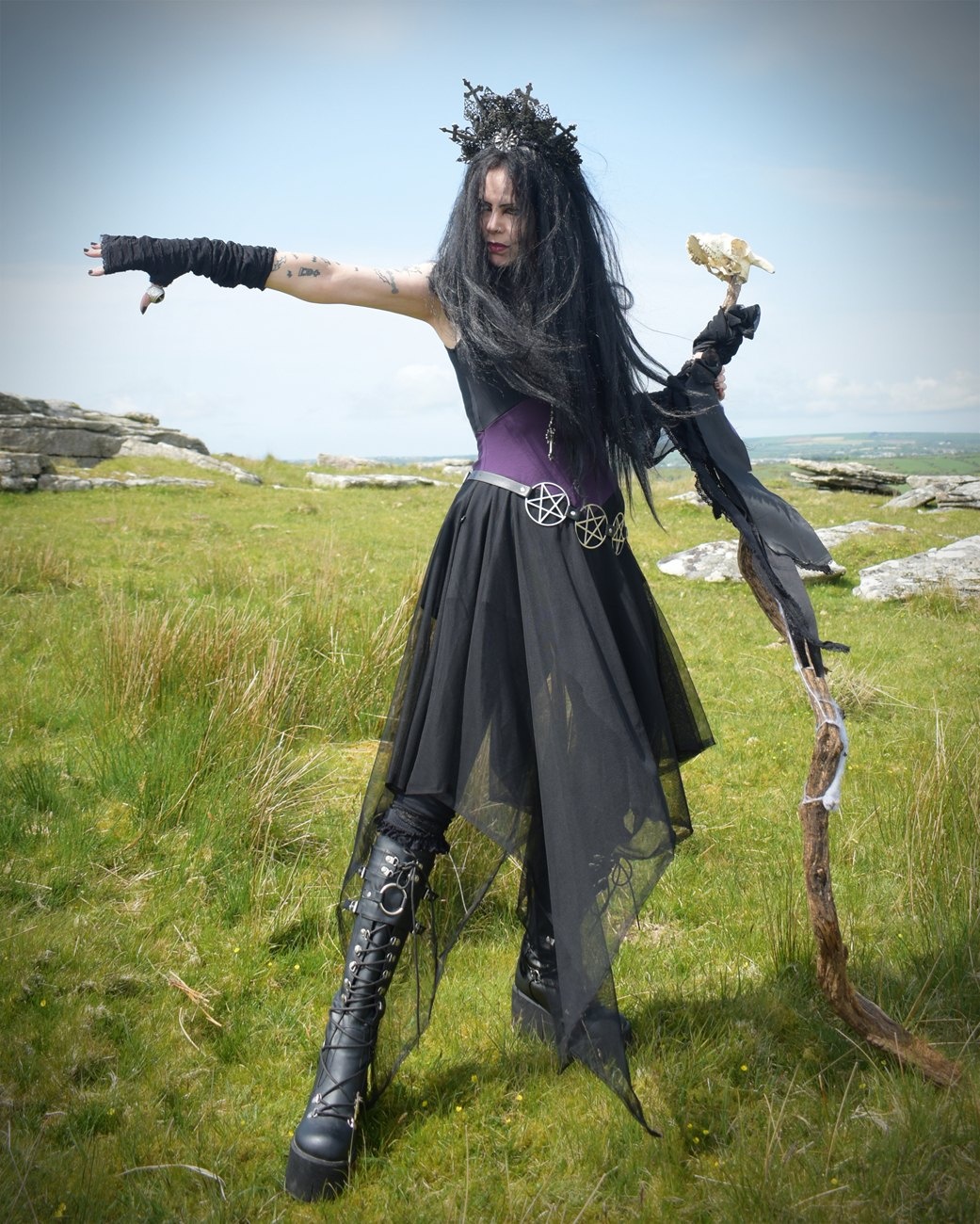 Autumn Sky Dress - cotton and mesh swishy witchy goth dress by Moonmaiden Gothic Clothing