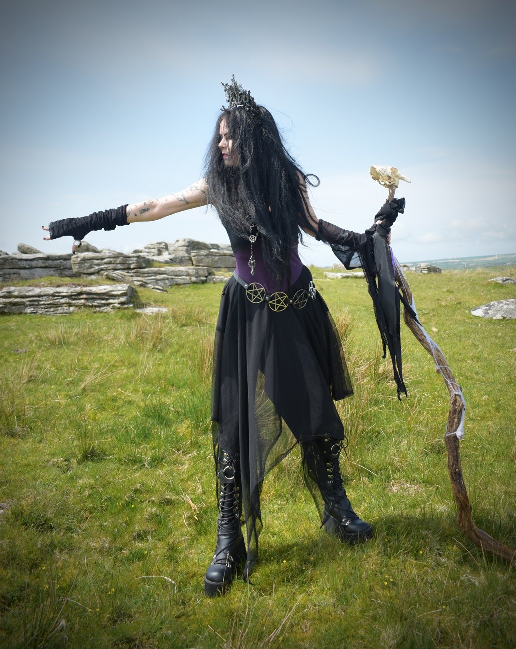 Autumn Sky Dress - cotton and mesh swishy witchy goth dress by Moonmaiden Gothic Clothing