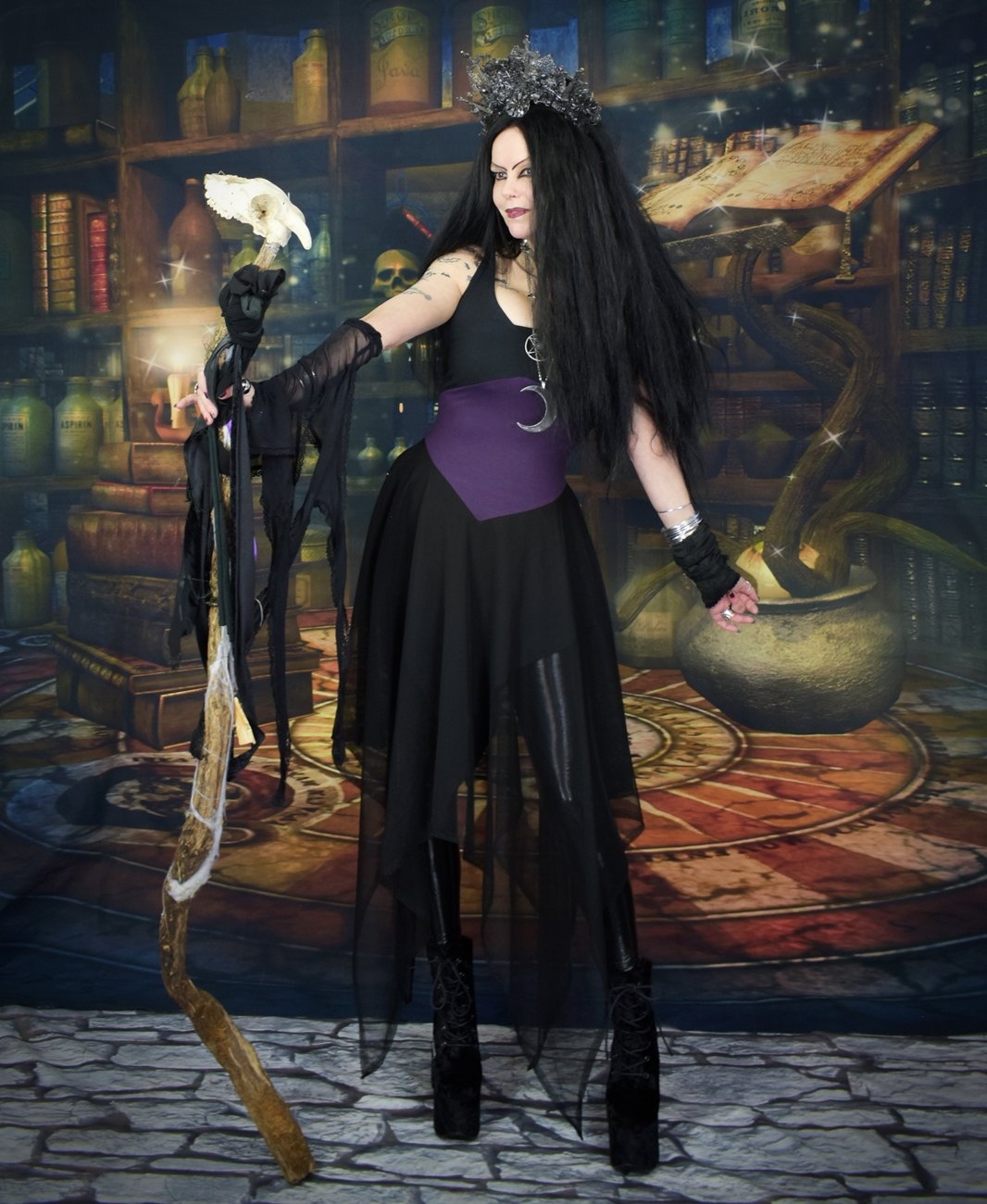 Autumn Sky Dress - cotton and mesh swishy witchy goth dress by Moonmaiden Gothic Clothing