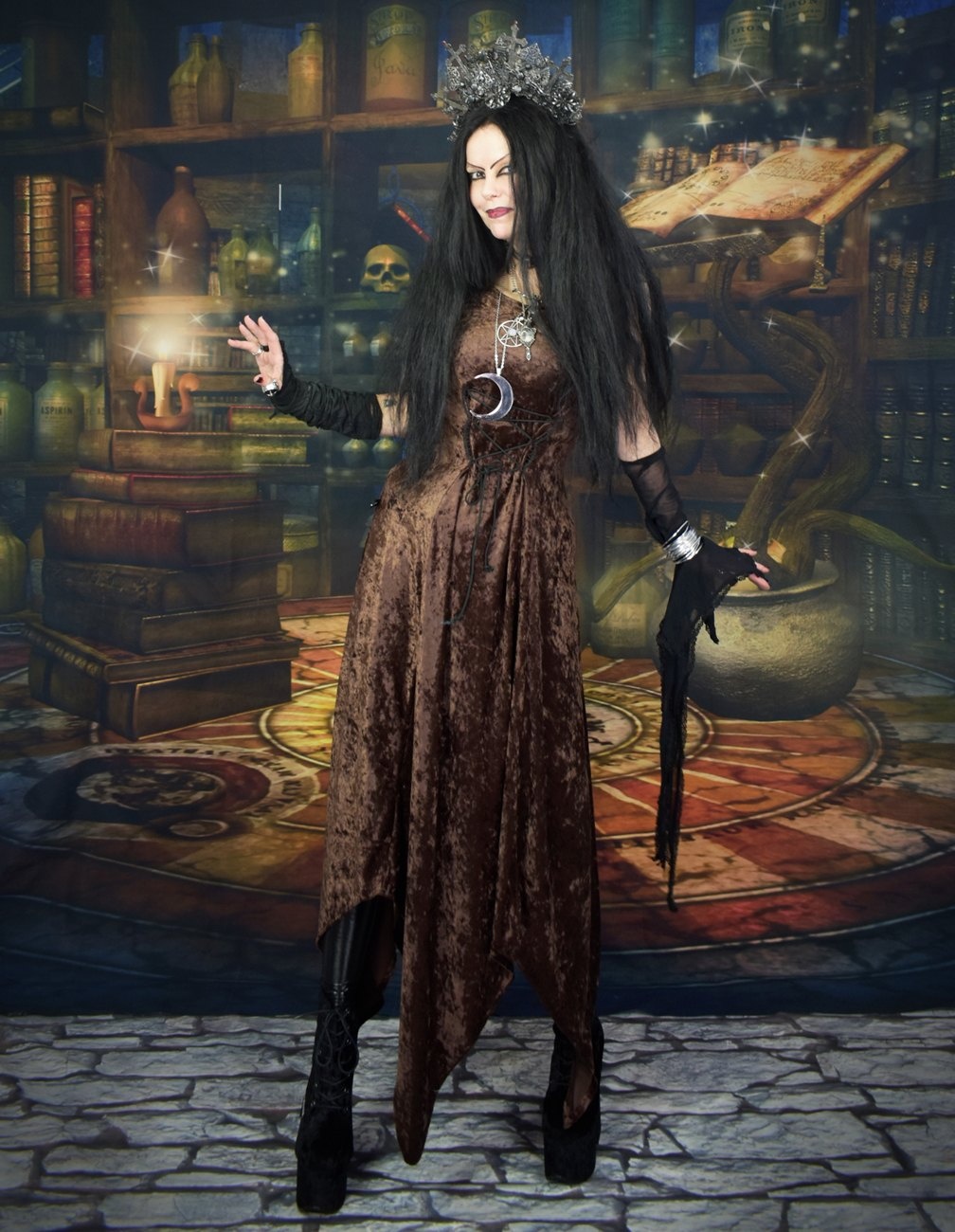 Sistermoon Dress - crushed velvet witchy goth long dress by Moonmaiden Gothic Clothing
