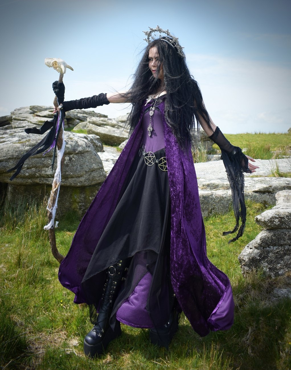 Velvet Minerva Duster Coat - crushed velvet hooded witchy over coat by Moonmaiden Gothic Clothing