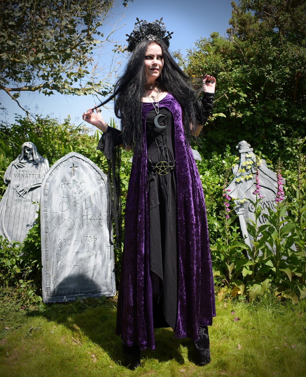 Velvet Minerva Duster Coat - crushed velvet hooded witchy over coat by Moonmaiden Gothic Clothing