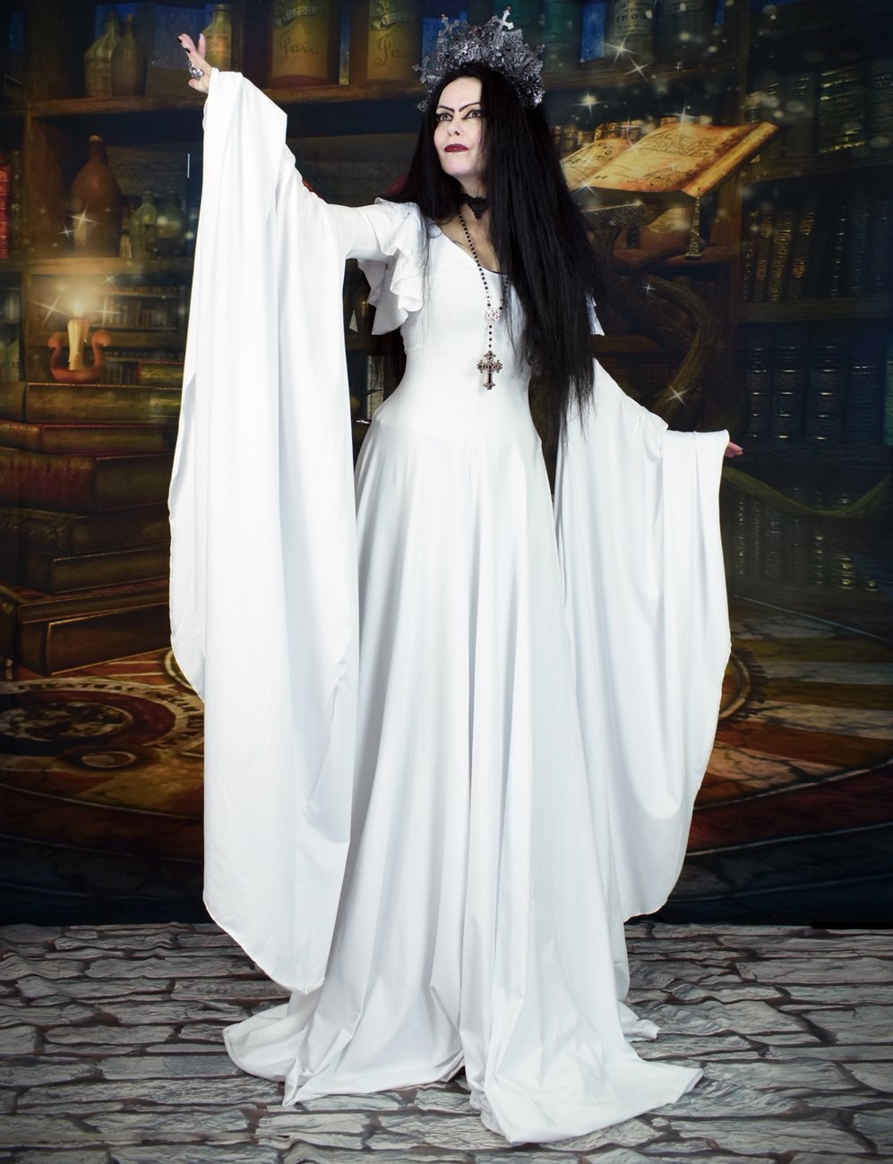 Aredhel Gown - cotton lycra elven witchy goth dress by Moonmaiden Gothic Clothing