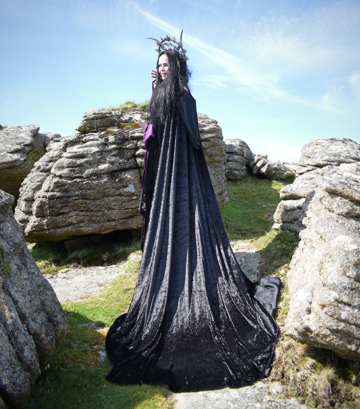 Circle of Fear Cloak - crushed velvet full circle witch cloak by Moonmaiden Gothic Clothing
