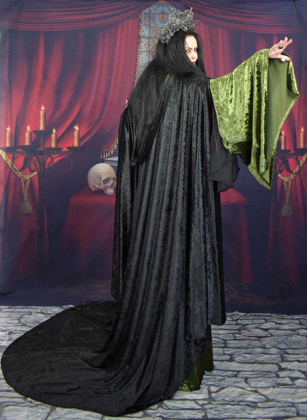 Circle of Fear Cloak - crushed velvet full circle witch cloak by Moonmaiden Gothic Clothing