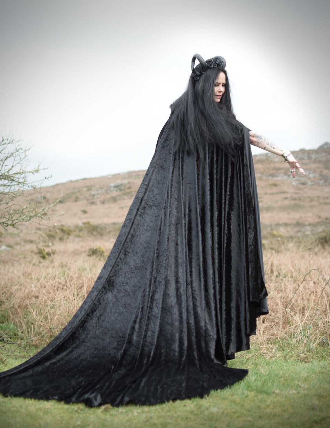 Circle of Fear Cloak - crushed velvet full circle witch cloak by Moonmaiden Gothic Clothing