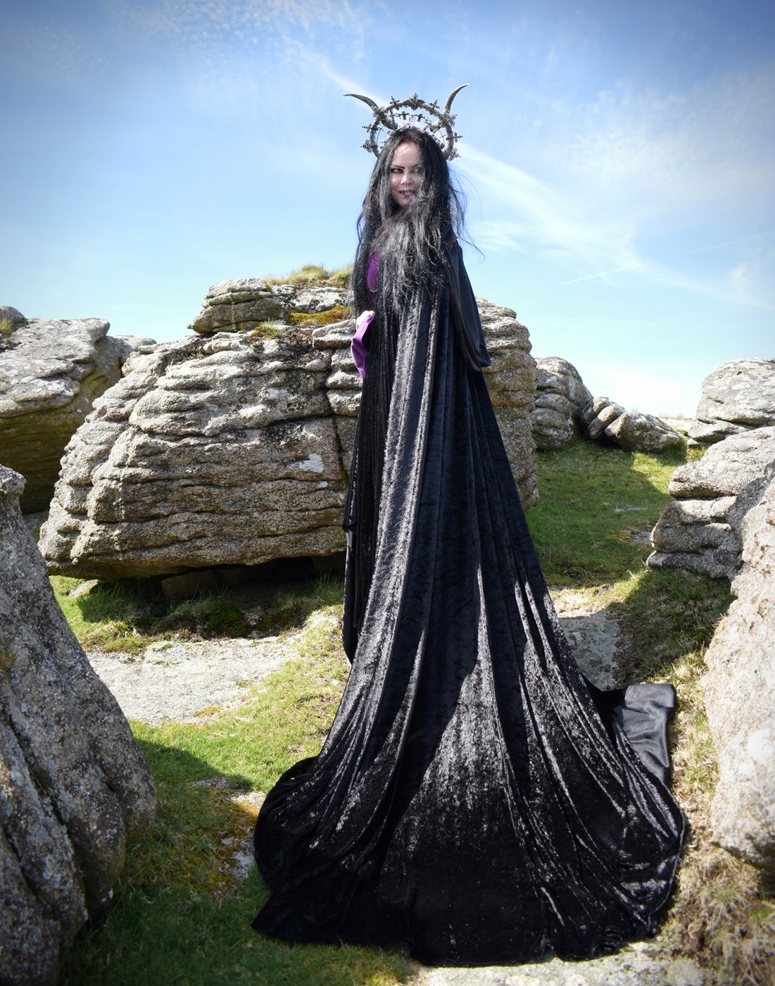 Circle of Fear Cloak - crushed velvet full circle witch cloak by Moonmaiden Gothic Clothing