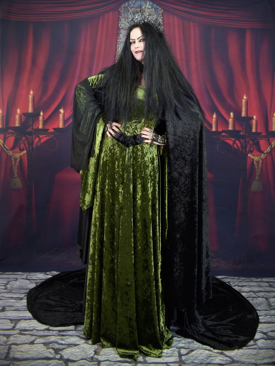 Circle of Fear Cloak - crushed velvet full circle witch cloak by Moonmaiden Gothic Clothing