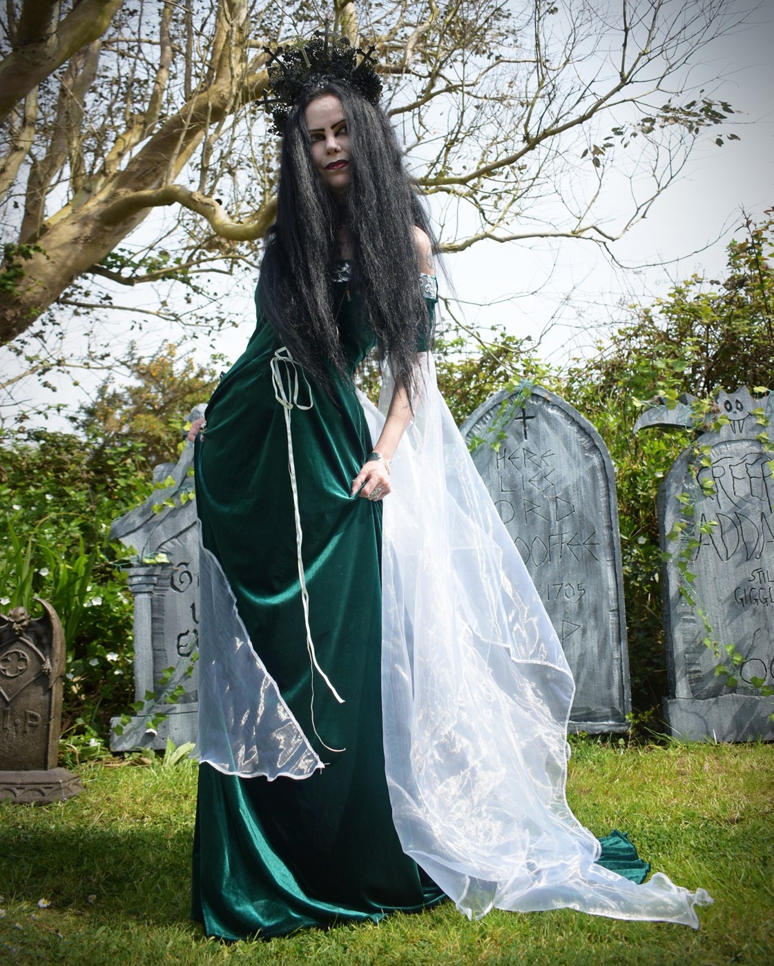 Finduilas Gown - spandex velvet and Organza Elven Witch Dress by Moonmaiden Gothic Clothing