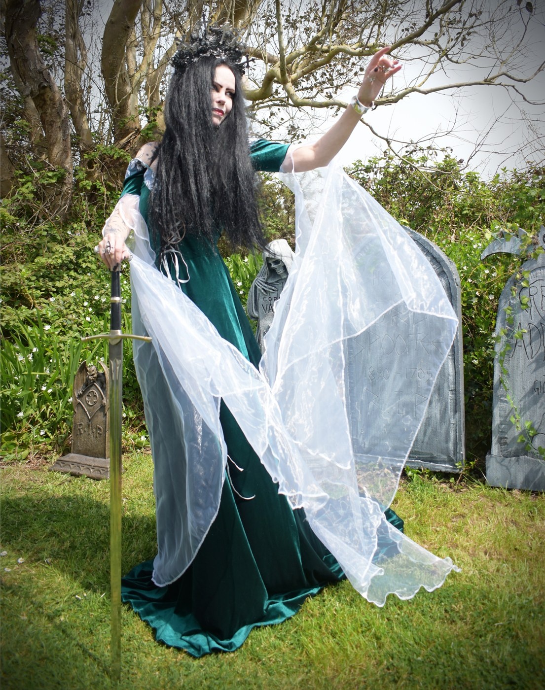 Finduilas Gown - spandex velvet and Organza Elven Witch Dress by Moonmaiden Gothic Clothing