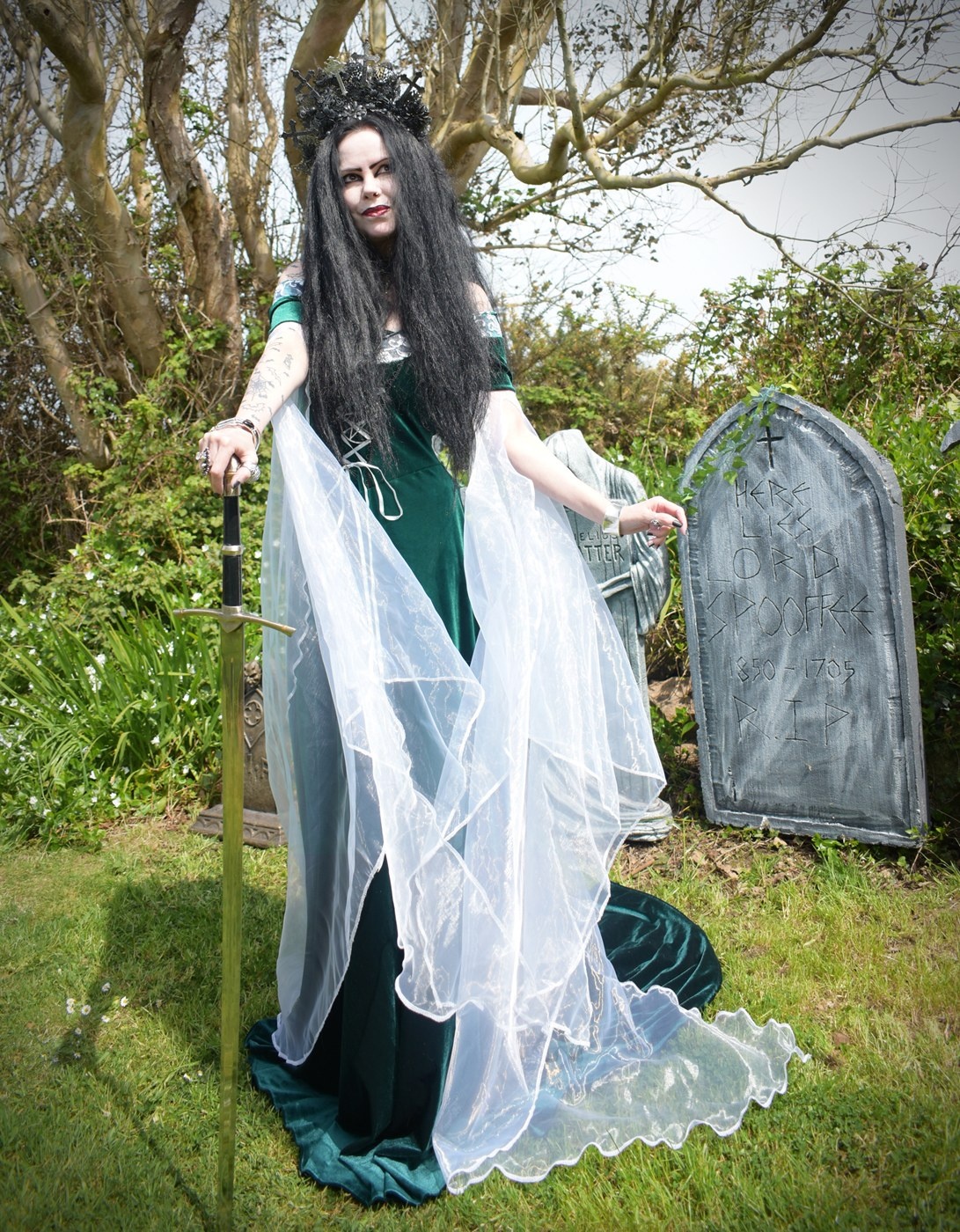 Finduilas Gown - spandex velvet and Organza Elven Witch Dress by Moonmaiden Gothic Clothing