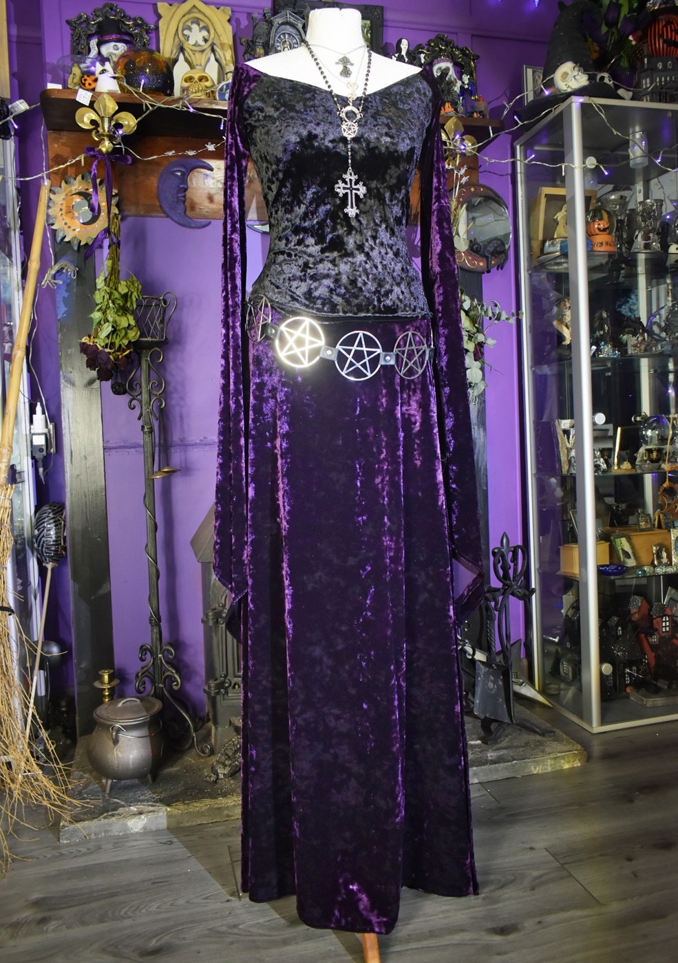 Magickal Morrigan Skirt - spandex crushed velvet side split Everyday Witchwear witchy skirt by Moonmaiden Gothic Clothing