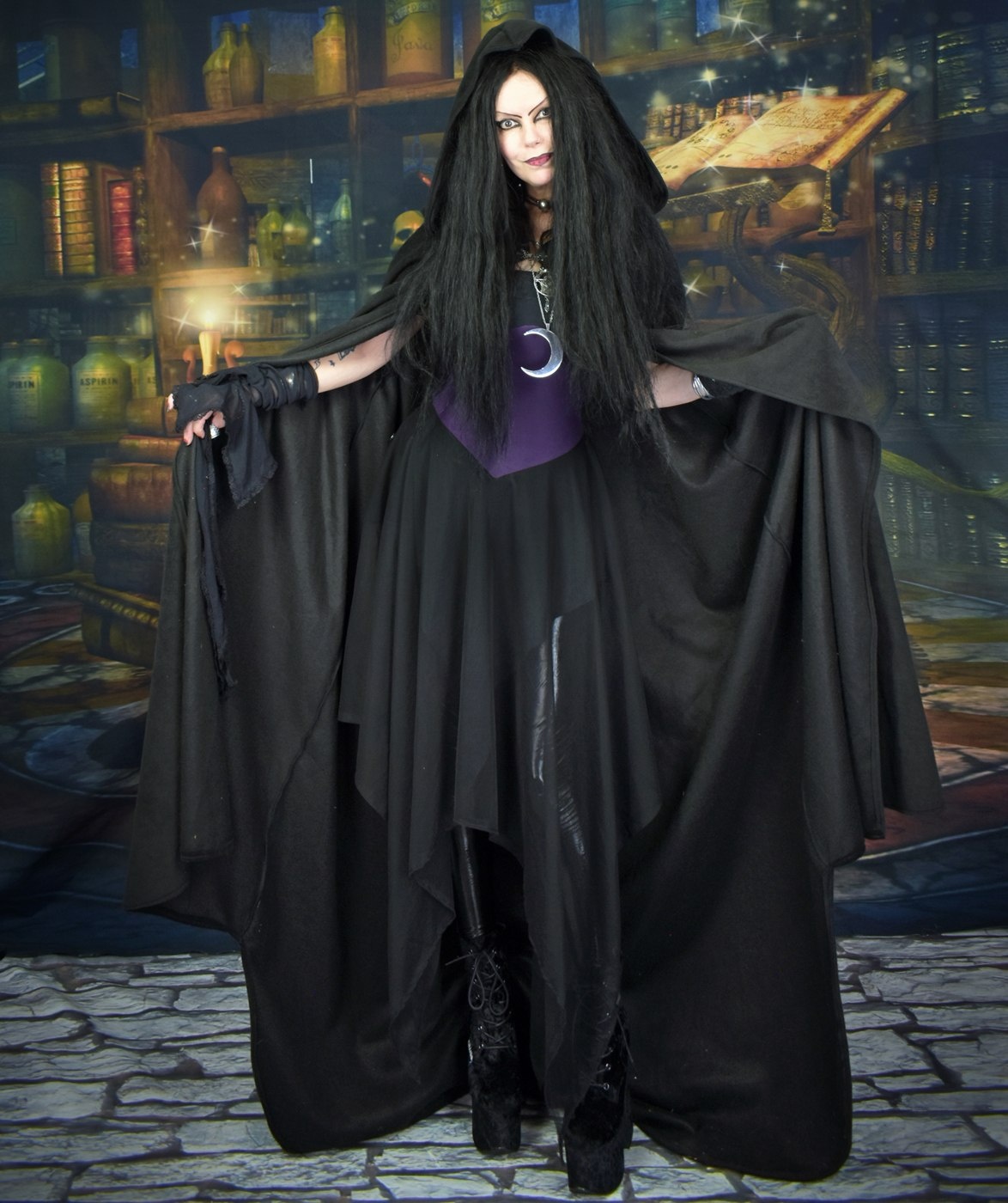 Earthwytch Cloak - fleece witchy goth cloak by Moonmaiden Gothic Clothing