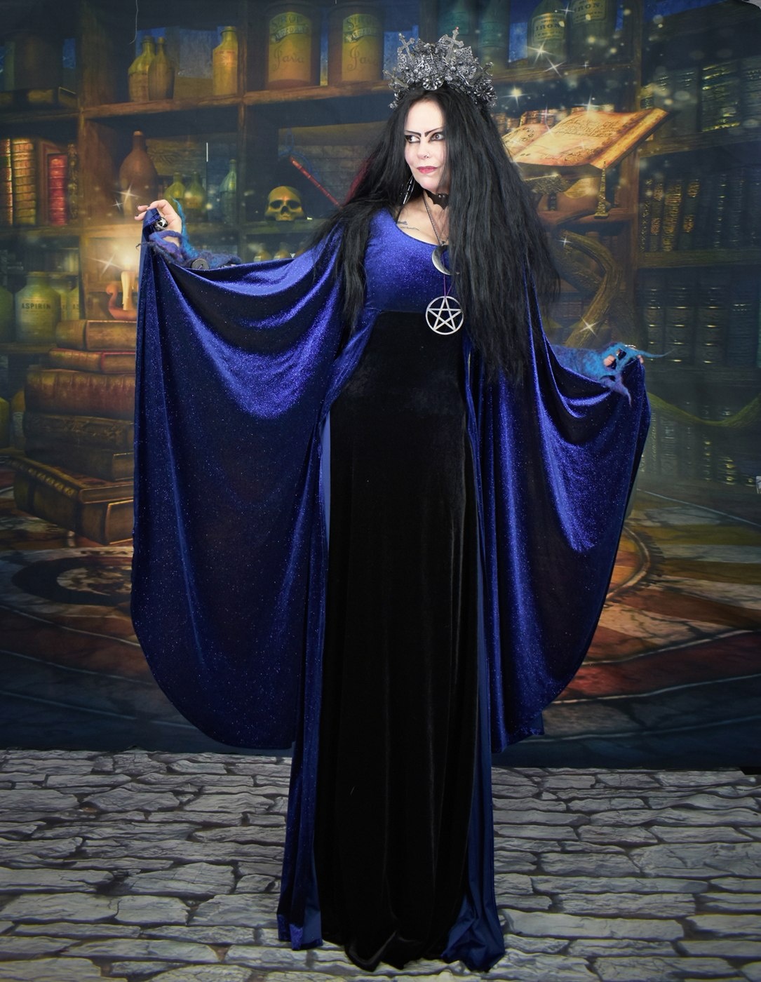 Moonlight Fae of the Falls Gown - midnight sparkle velvet witchy elven dress by Moonmaiden Gothic Clothing