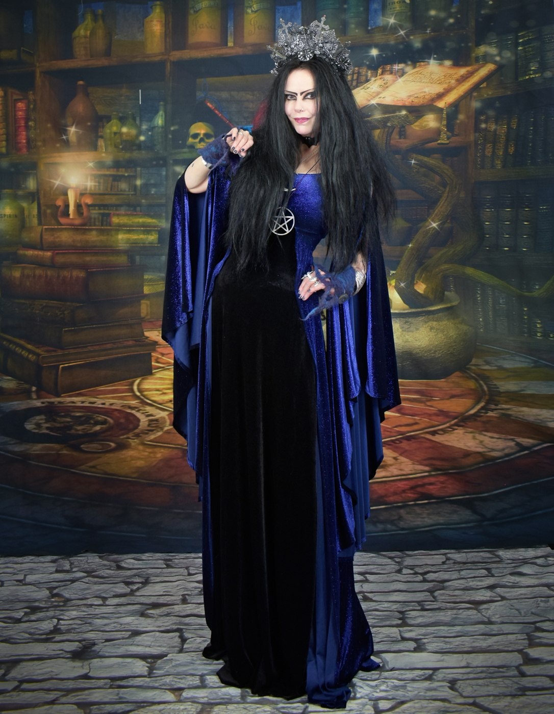 Moonlight Fae of the Falls Gown - midnight sparkle velvet witchy elven dress by Moonmaiden Gothic Clothing