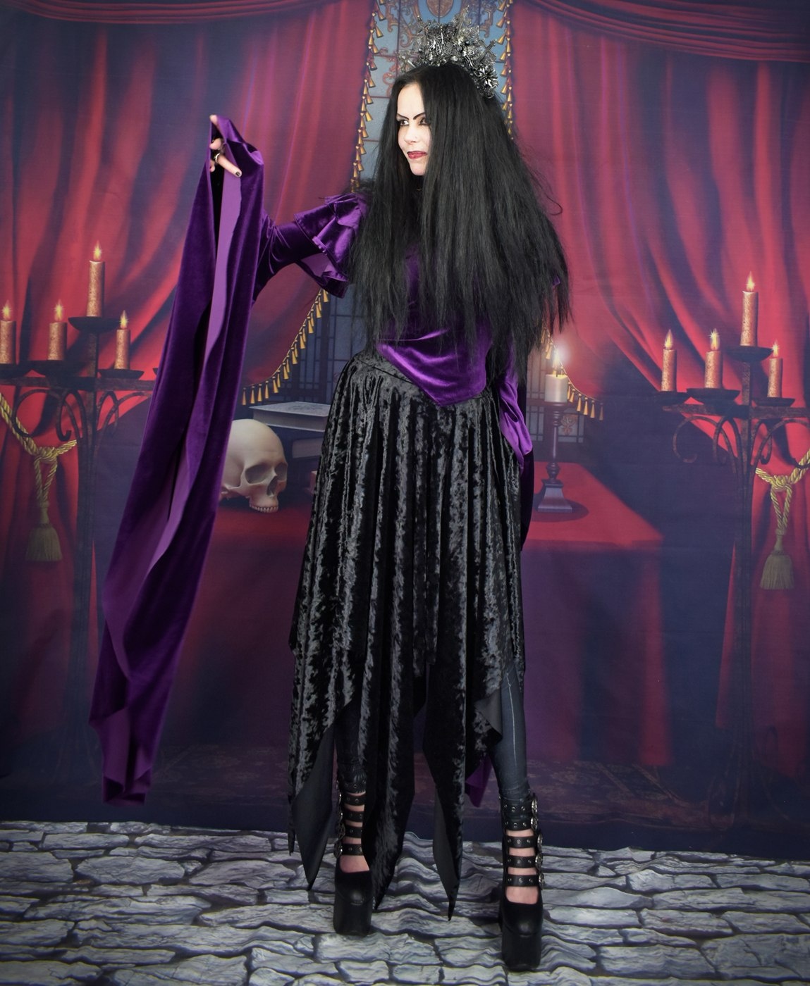 Aredhel Top - Spandex Velvet gothic witch elven top with epic sleeves by Moonmaiden Gothic Clothing