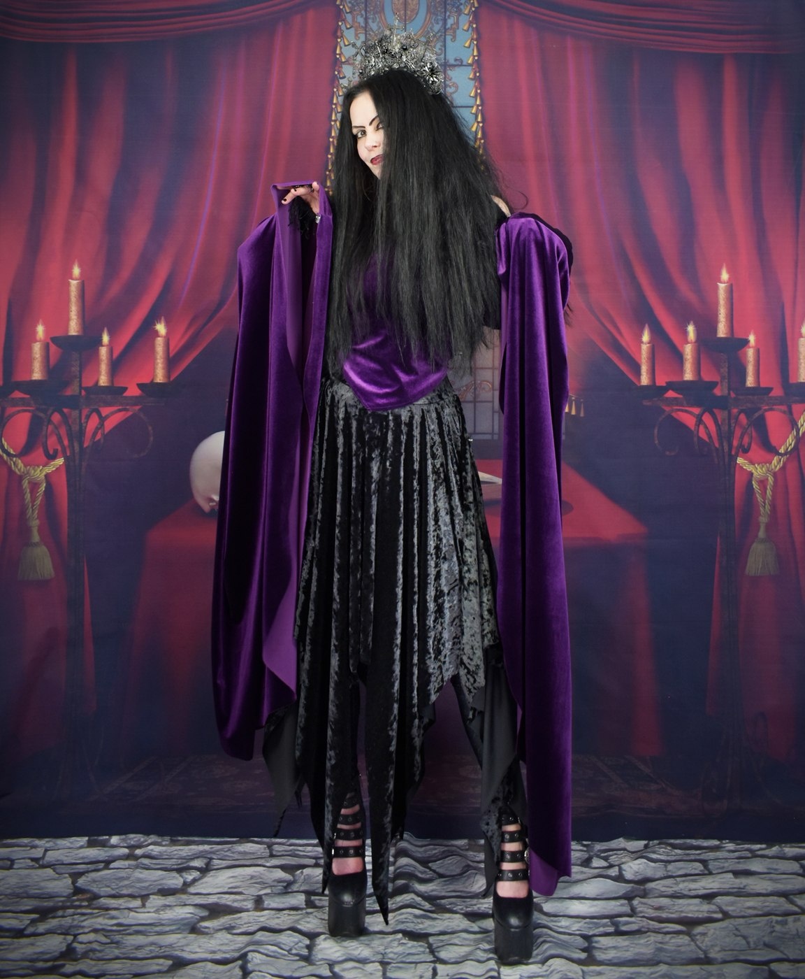 Aredhel Top - Spandex Velvet gothic witch elven top with epic sleeves by Moonmaiden Gothic Clothing