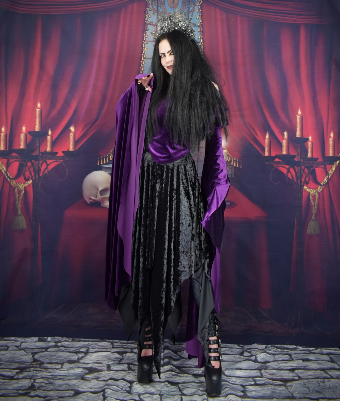Aredhel Top - Spandex Velvet gothic witch elven top with epic sleeves by Moonmaiden Gothic Clothing