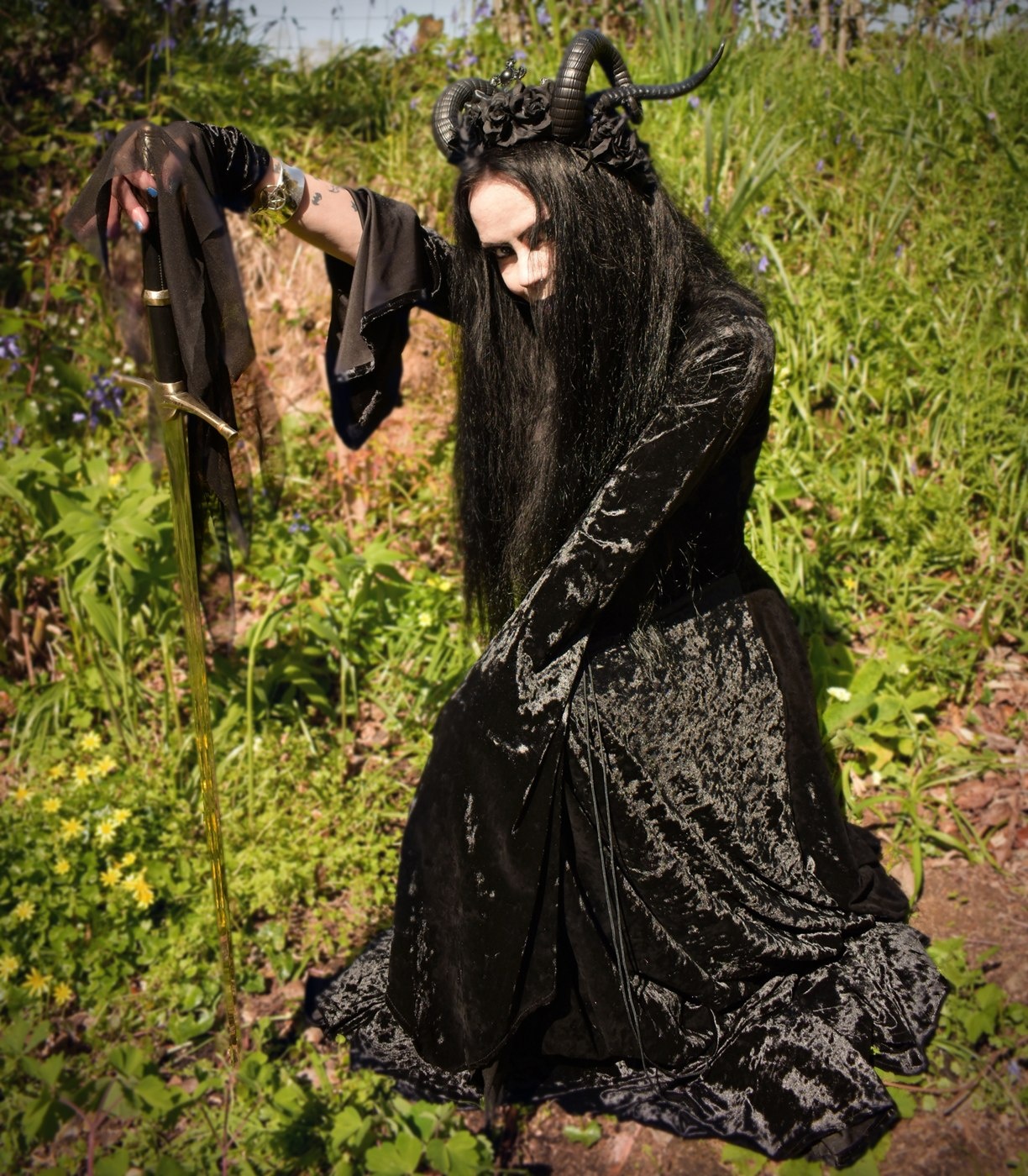 Moonmaiden Gown - Anniversary Edition - crushed velvet witchy goth dress by Moonmaiden Gothic Clothing