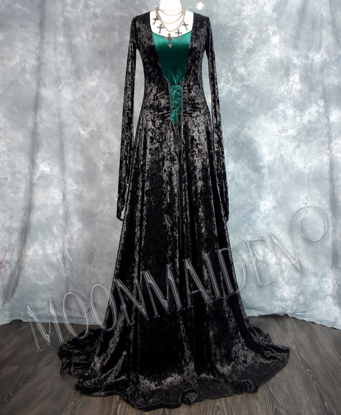 Moonmaiden Gown - Anniversary Edition - crushed velvet witchy goth dress by Moonmaiden Gothic Clothing
