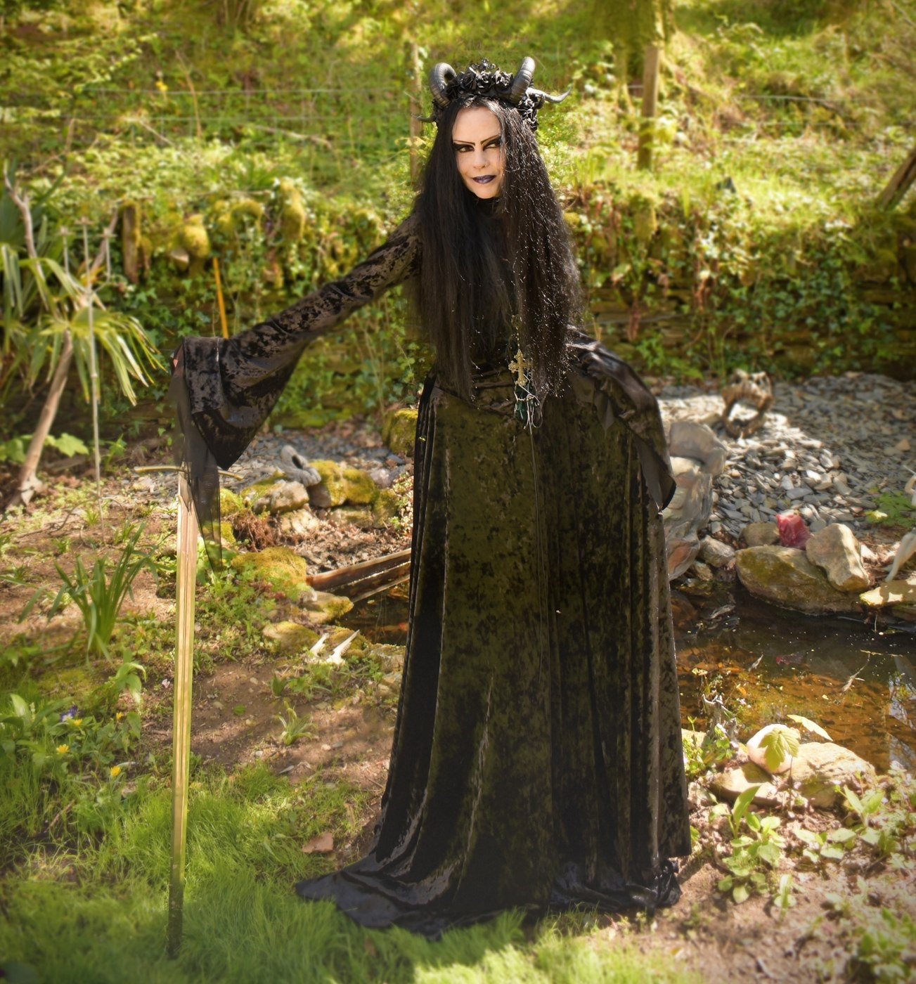 Moonmaiden Gown - Anniversary Edition - crushed velvet witchy goth dress by Moonmaiden Gothic Clothing