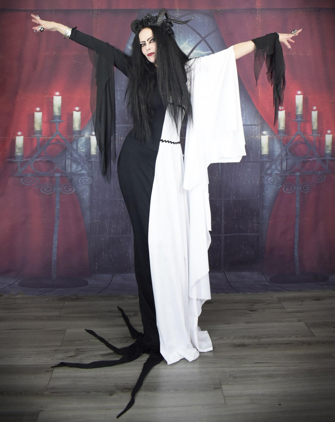 Morticia Munster Gown - Morticia Addams and Lily Munster Hybrid dress by Moonmaiden Gothic Clothing