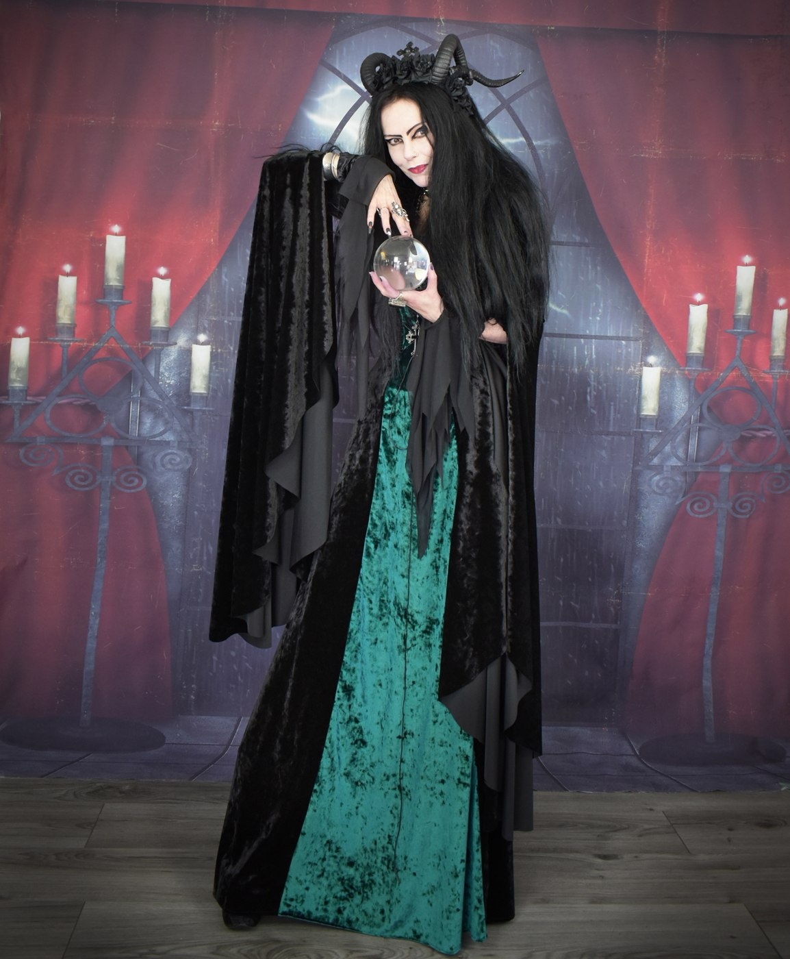 Morticia Raven Glovelets - Crushed Velvet and Mesh spooky witchy goth gloves by Moonmaiden Gothic Clothing