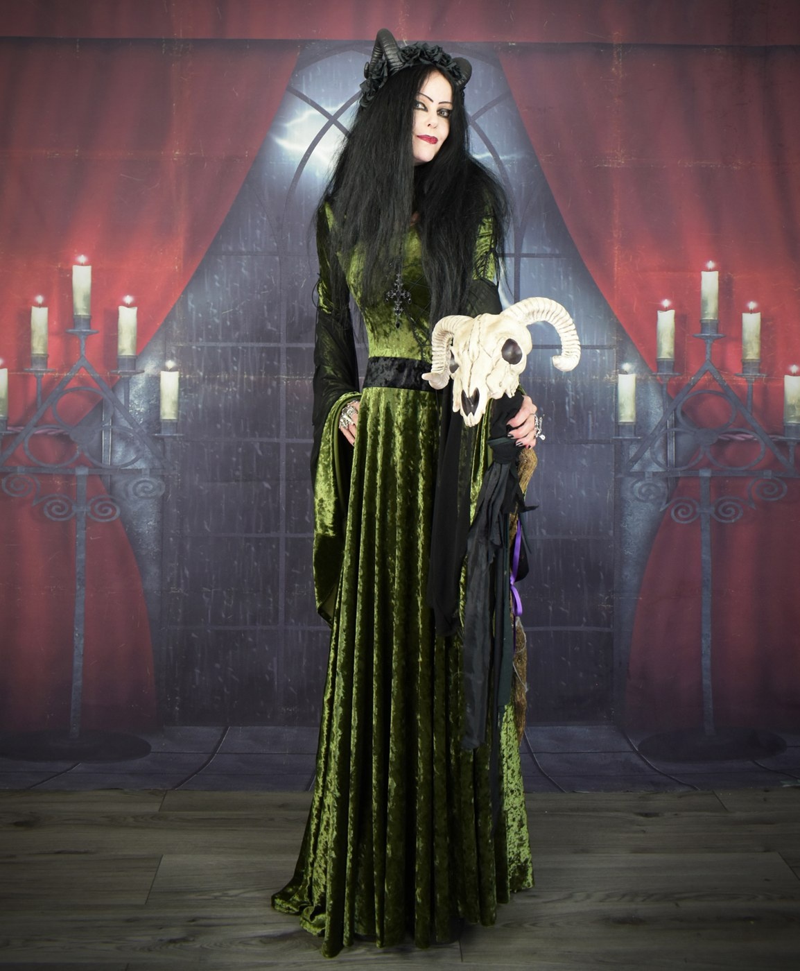 Malia Gown - Woodland Witch Elven Hooded Goth Dress by Moonmaiden Gothic Clothing