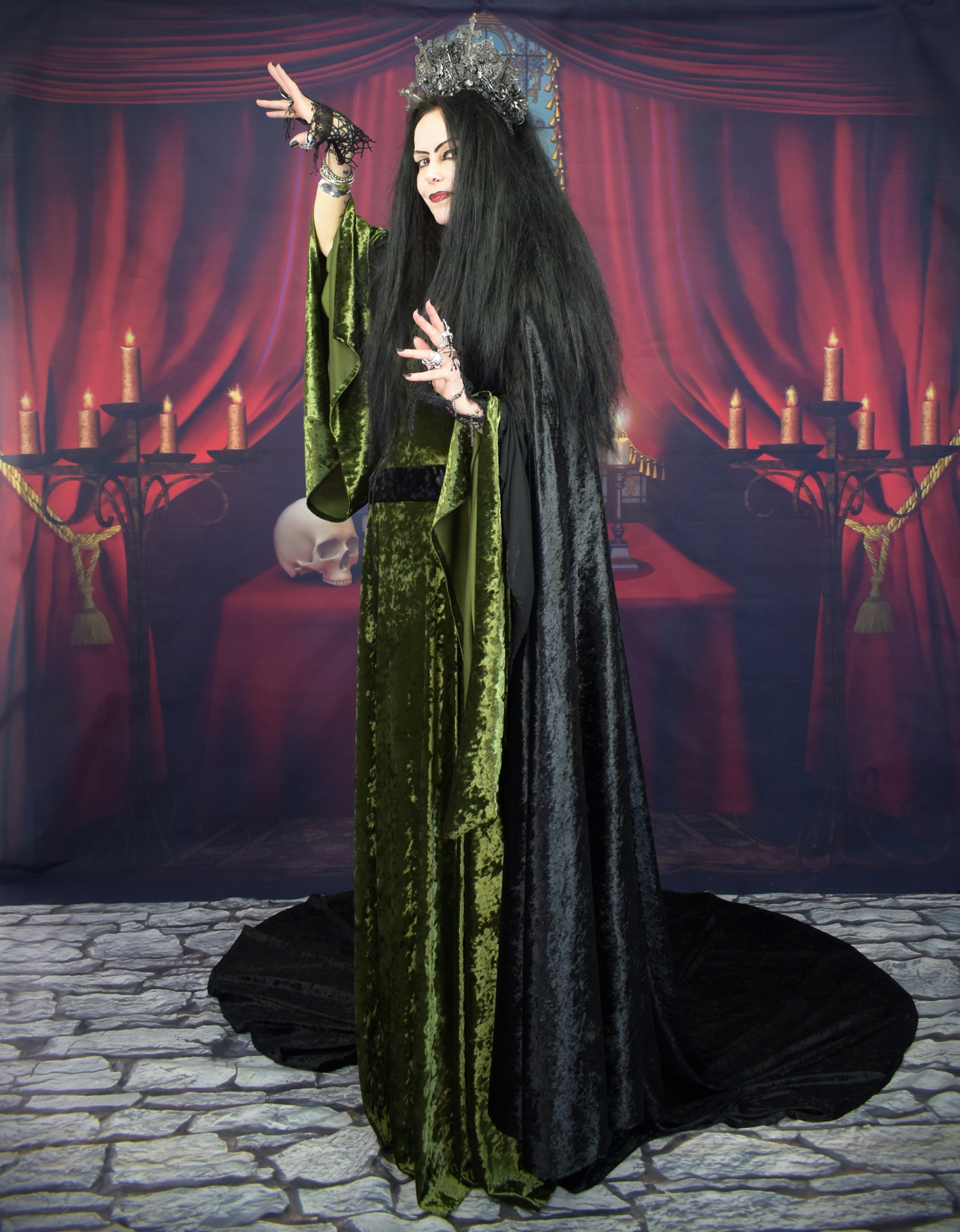 Malia Gown - Woodland Witch Elven Hooded Goth Dress by Moonmaiden Gothic Clothing