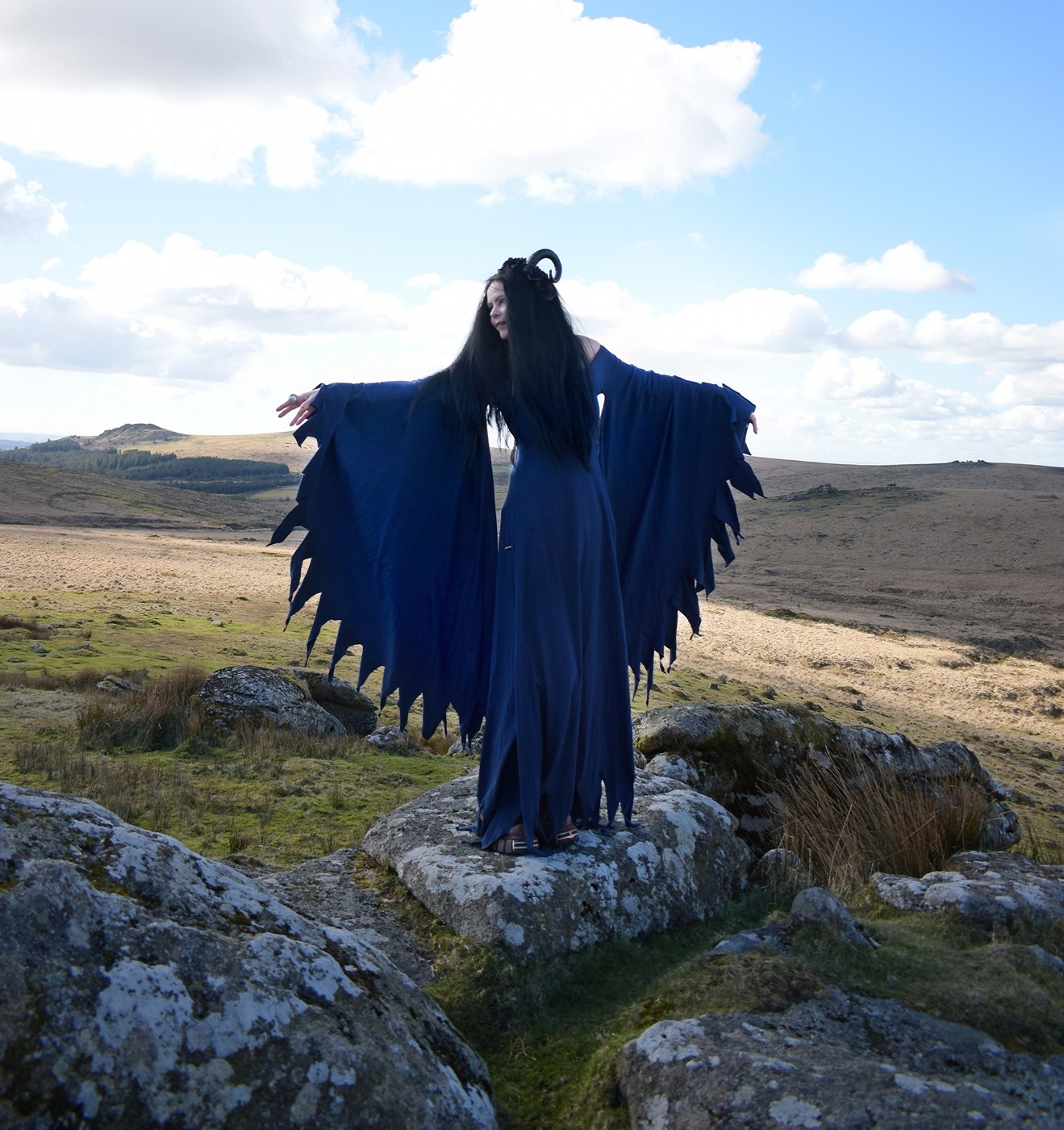 Vixiana Witch Dress- cotton lycra ravenwinged raggedy witchy witch dress by Moonmaiden Gothic Clothing