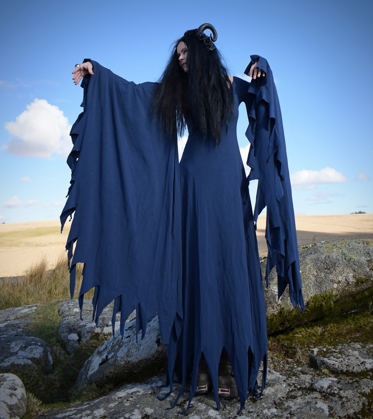 Vixiana Witch Dress- cotton lycra ravenwinged raggedy witchy witch dress by Moonmaiden Gothic Clothing